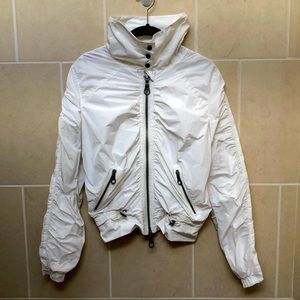 L.A.M.B. Gwen Stefani Y2K Ruched Funnel Neck White Swishy Sporty Jacket Sz Small